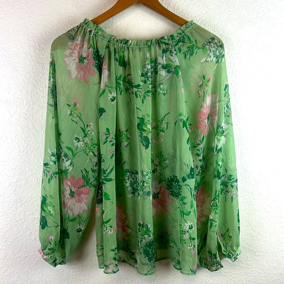 Zara floral metallic gold detail sheer button tie blouse M - Picture 11 of 11